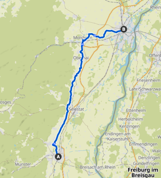 Parcours Colmar Strasbourg par vélo-route du vignoble et Canal de la Bruche