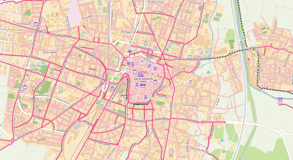 Carte cyclable du centre de Colmar